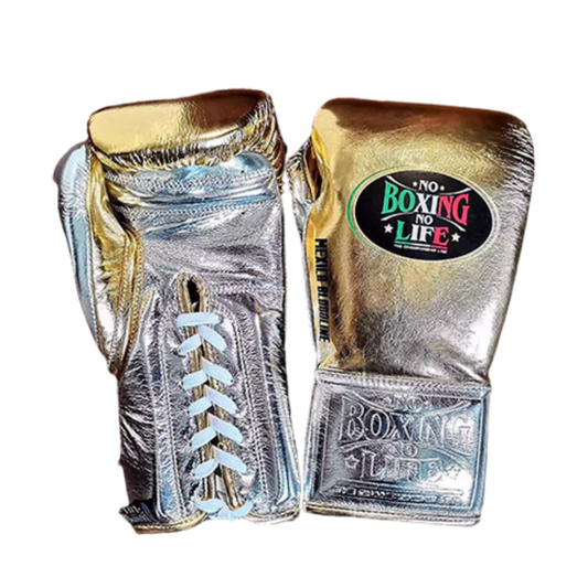 No Boxing No Life Glove - online, NBNL Boxing Gloves, Leather Gloves Gold/Silver