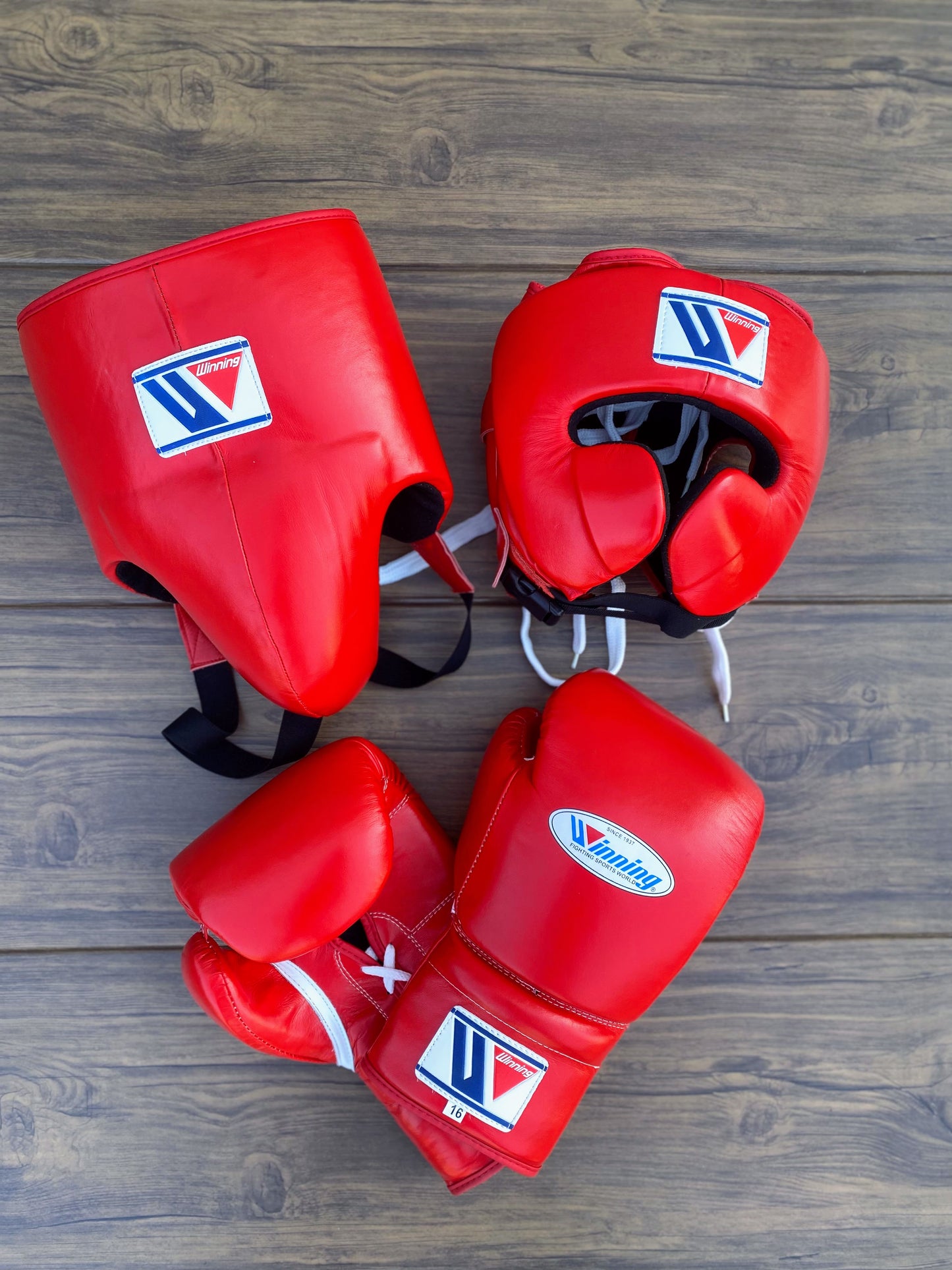 Winning boxing gloves set, Winning RED Boxing Gear, Winning Head Guard, Winning Groin Guard,