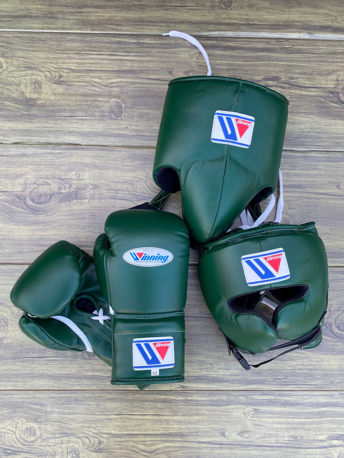 Winning boxing gloves set, Winning GREEN Boxing Gear, Winning Head Guard, Winning Groin Guard,